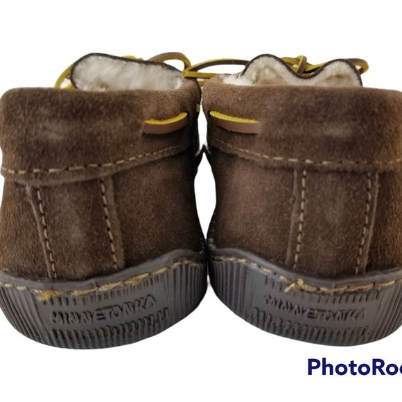 MINNETONKA MENS PILE LINED HARDSOLE COMFORTABLE MOCCASIN CHOCOLATE 3908 SIZE 8 - Picture 3 of 8